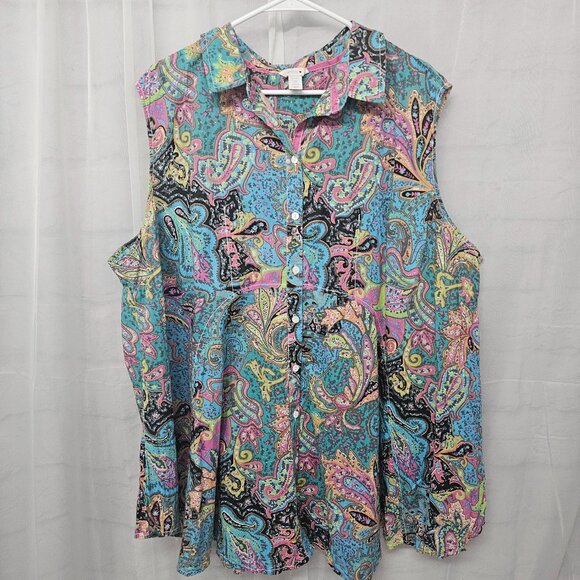 Intro Blue Paisley Y2K Tank Tunic Boho Retro Festival Hippie Button-Down 3X - Picture 7 of 11